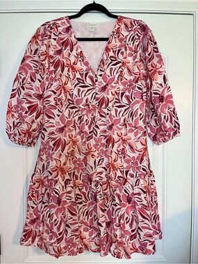 Garnet Hill Merilyn Linen Wild Lillies Pink Dress Size 8 Floral Boho Preppy